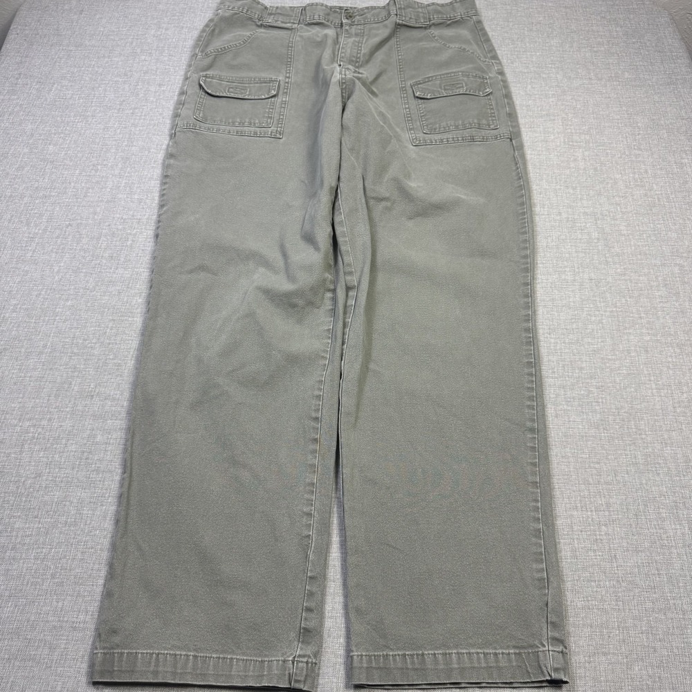 Cabela's 7-Pocket Hiker Cargo Pants Mens 40x34 Gray Green Cotton Canvas Relaxed